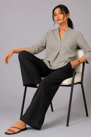 Beige Mandarin Collared Top