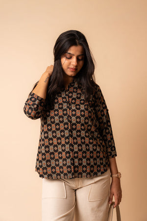 Black Ajrakh Cotton Shirt