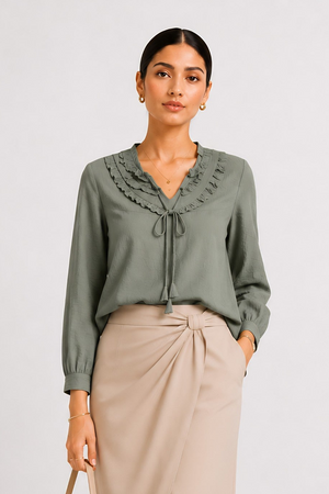 Green Frill Trimmed Shirt