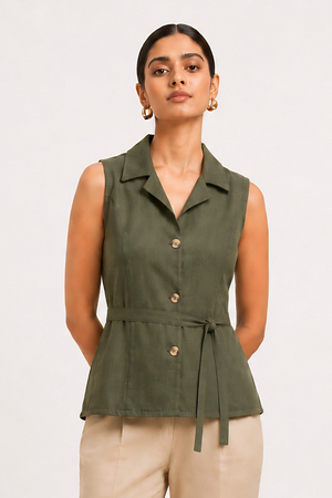 Green Waist Tie Shirt