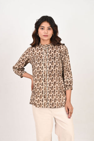 Brown Geometric Lace Shirt