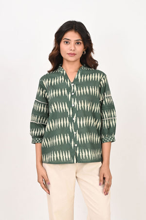 Green Geometric Lace Shirt