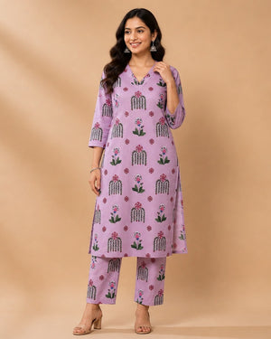 Lilac Arch Motif Print Kurta Set