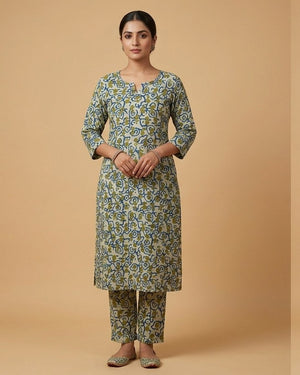 Sage Blue Swirl Print Kurta Set