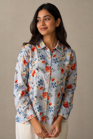 Pastel Blue Floral Shirt