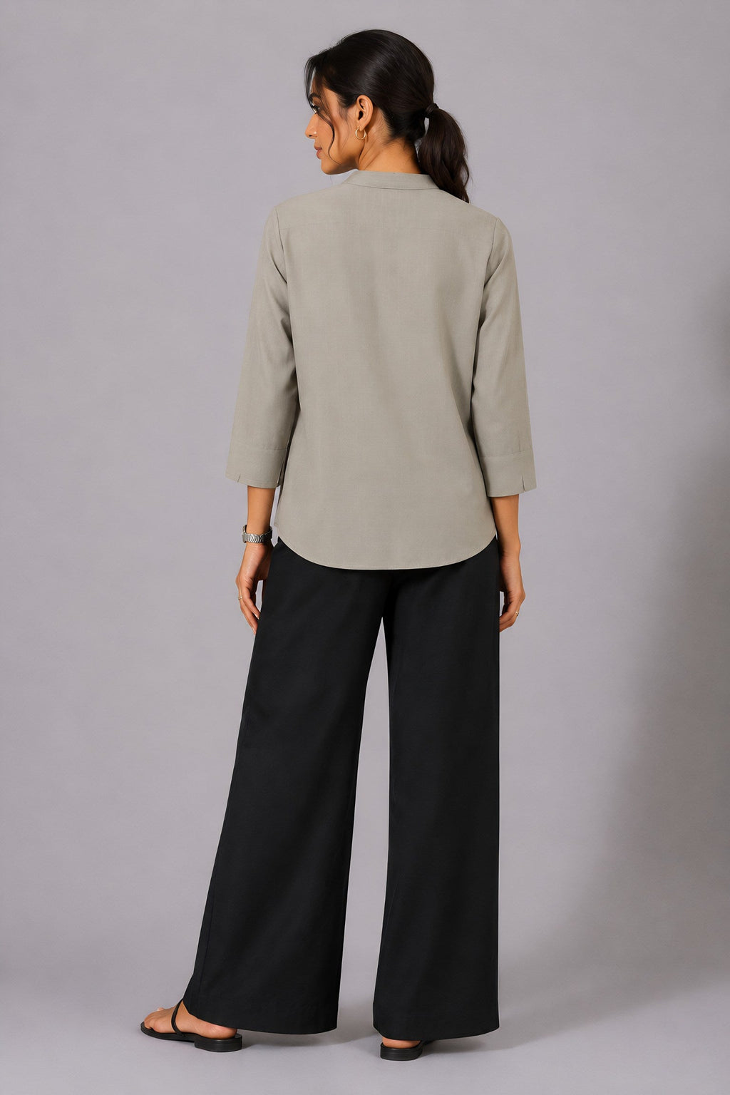 Beige Mandarin Collared Top