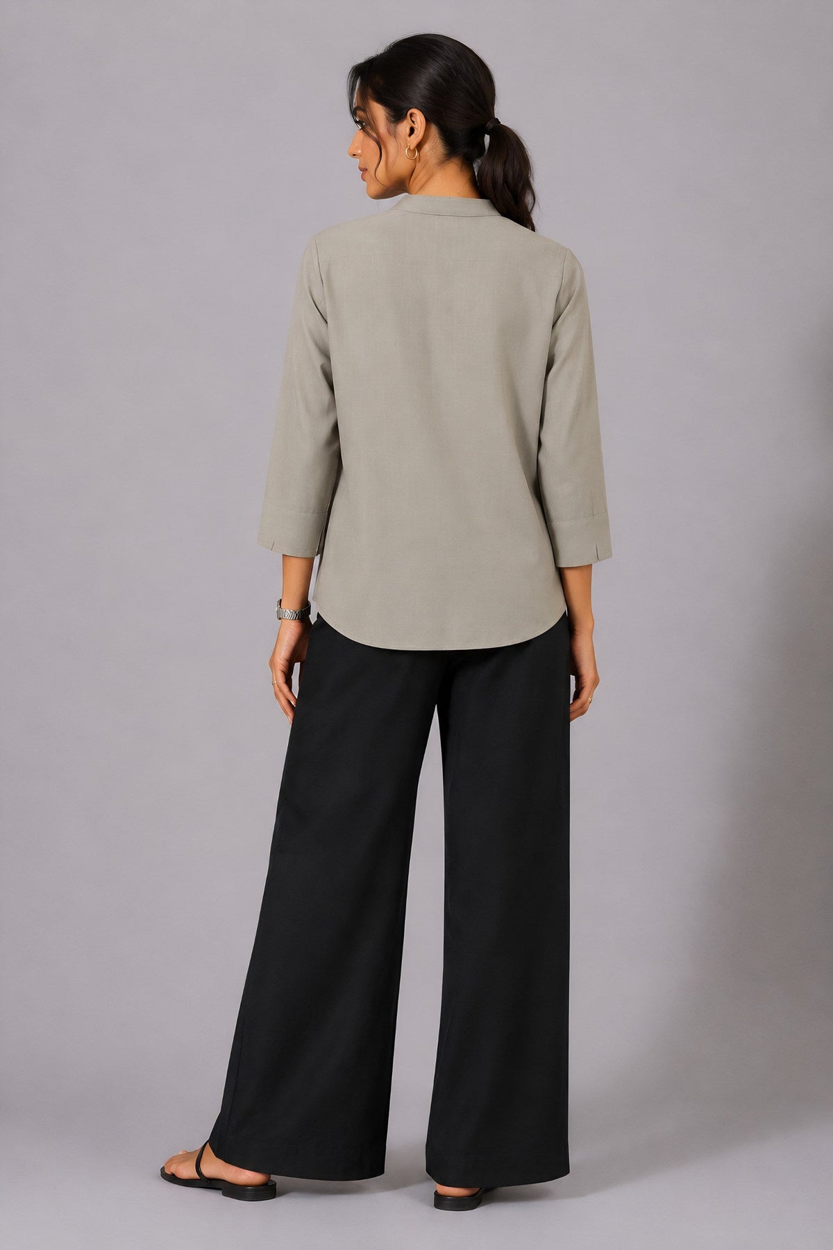 Beige Mandarin Collared Top