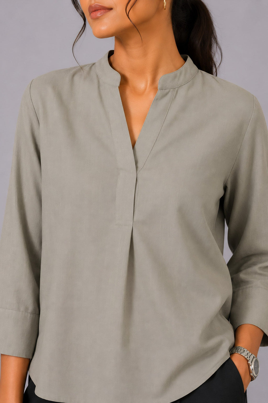 Beige Mandarin Collared Top