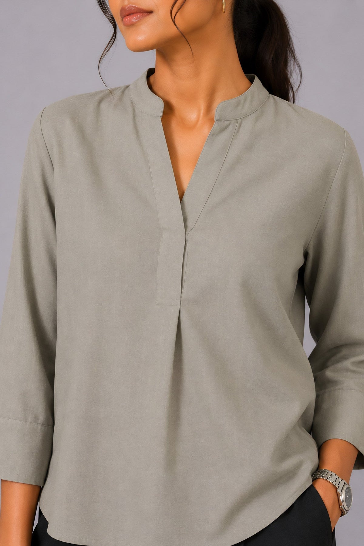 Beige Mandarin Collared Top