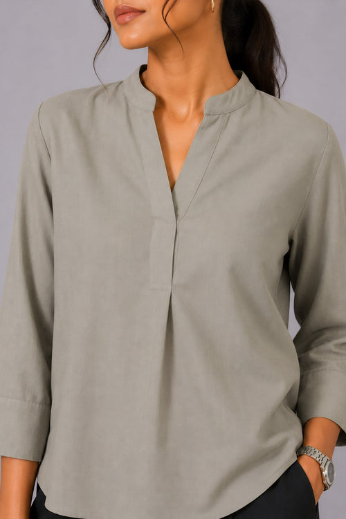 Beige Mandarin Collared Top