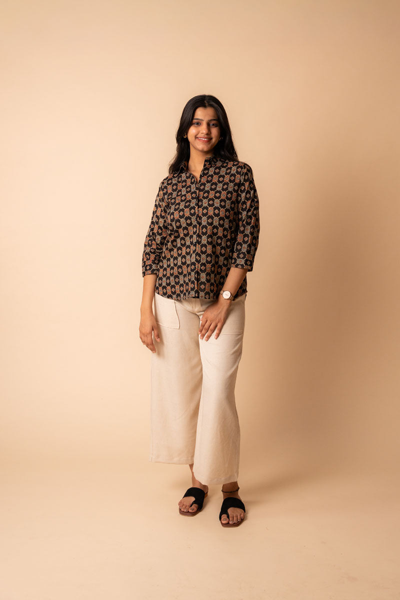 Black Ajrakh Cotton Shirt