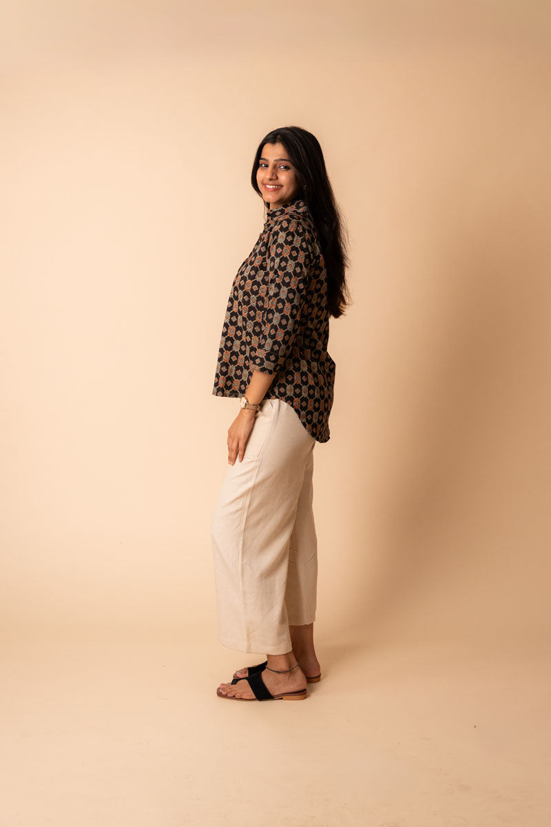 Black Ajrakh Cotton Shirt