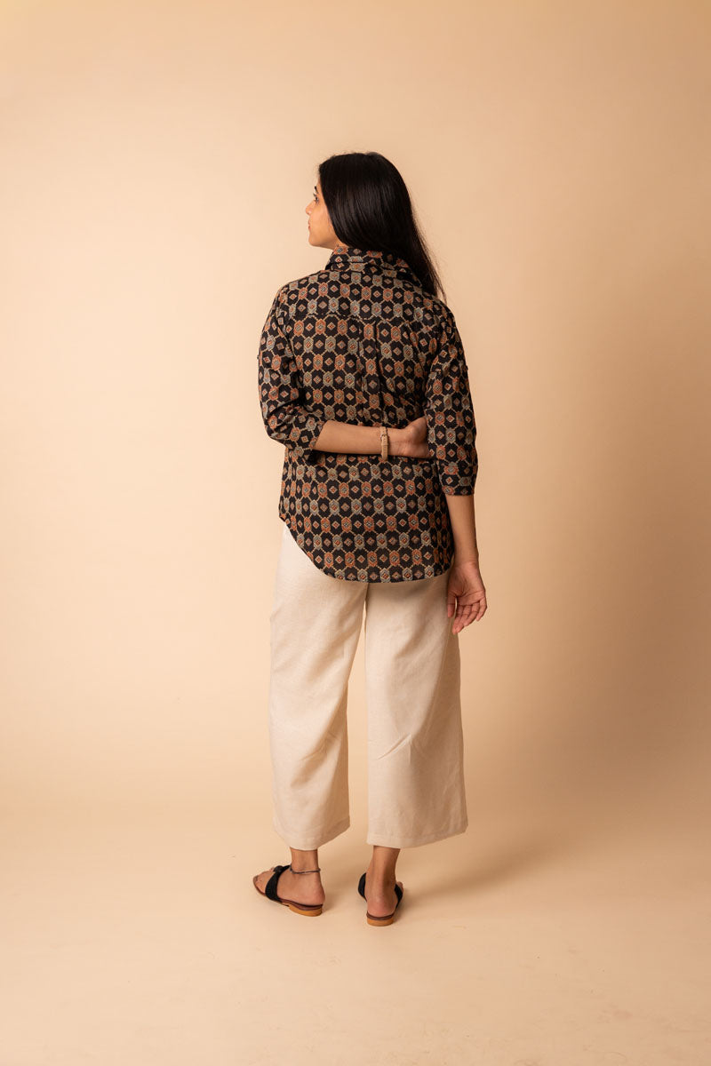 Black Ajrakh Cotton Shirt