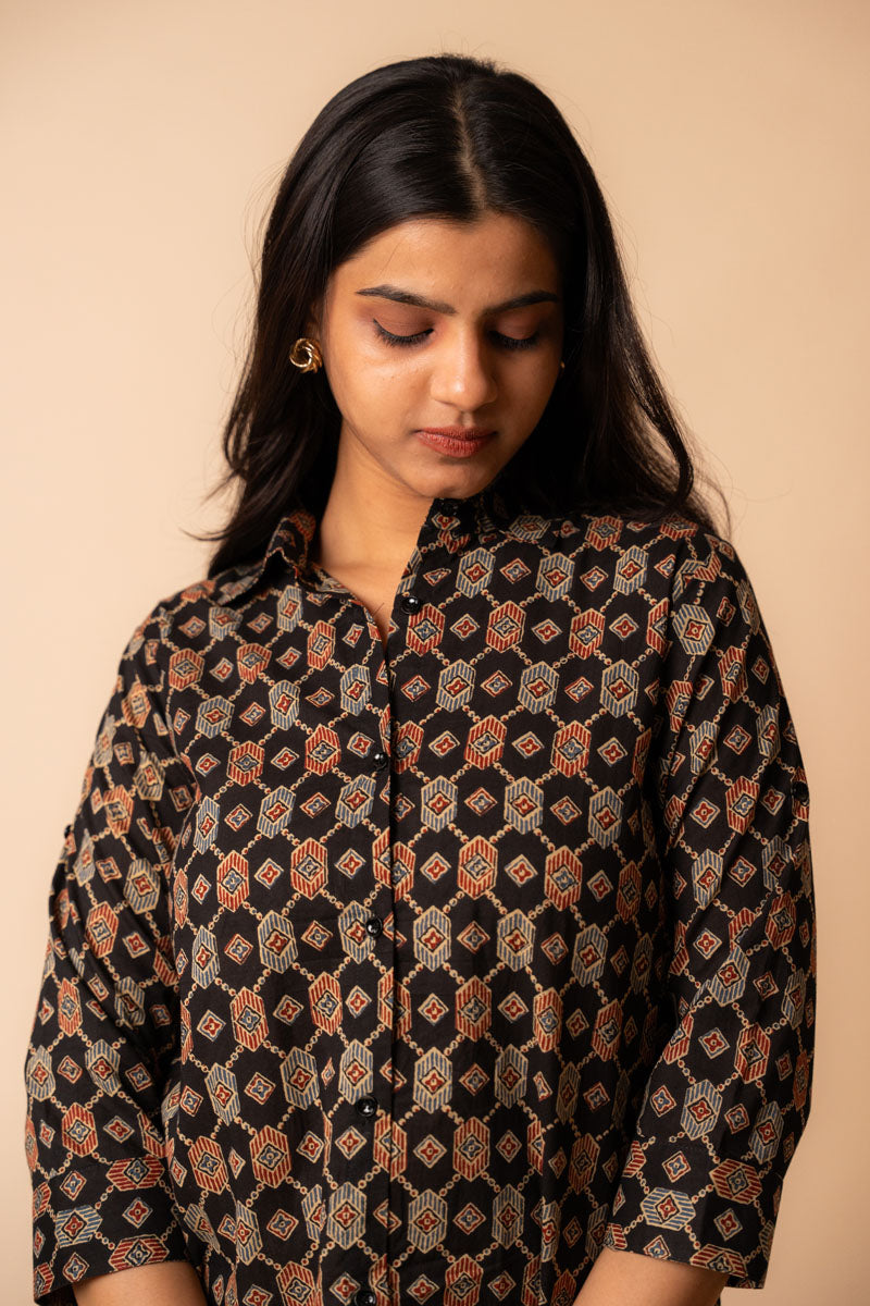 Black Ajrakh Cotton Shirt