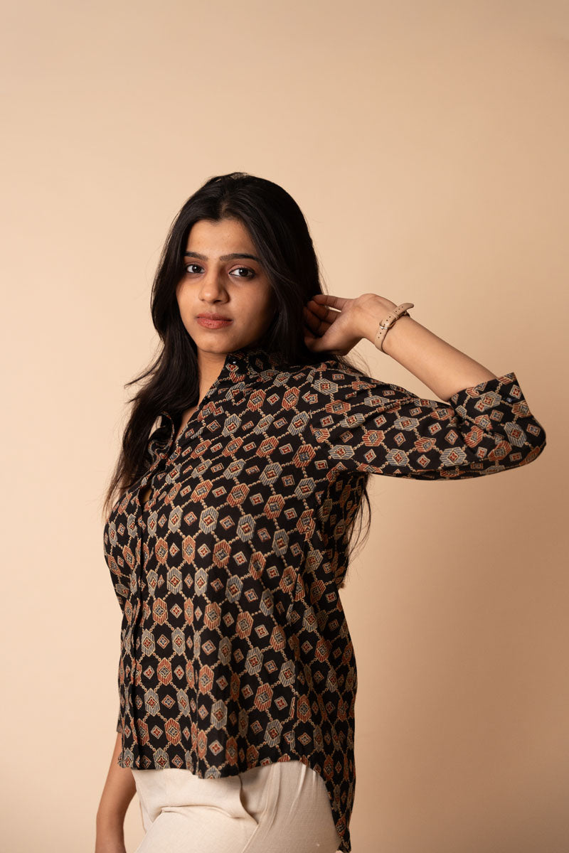 Black Ajrakh Cotton Shirt