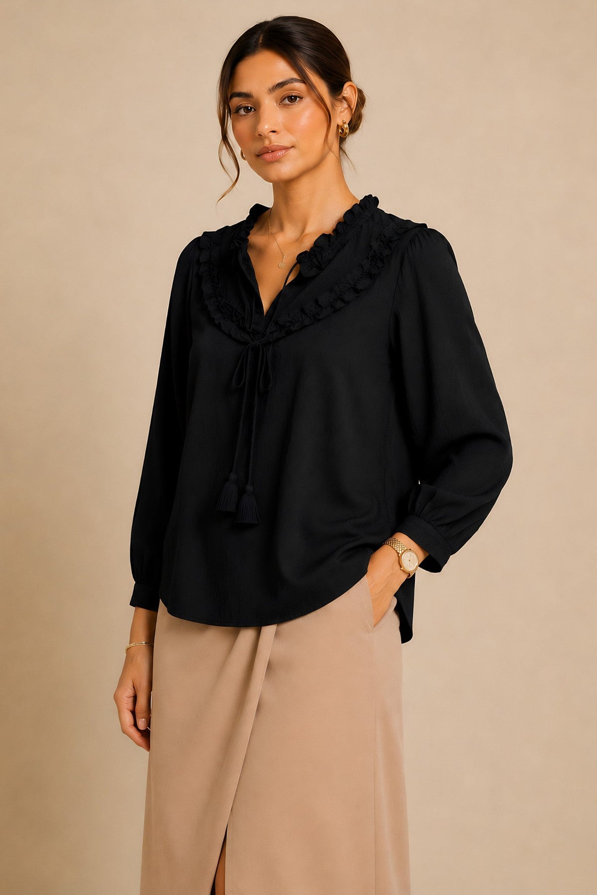 Black Frill Trimmed Shirt
