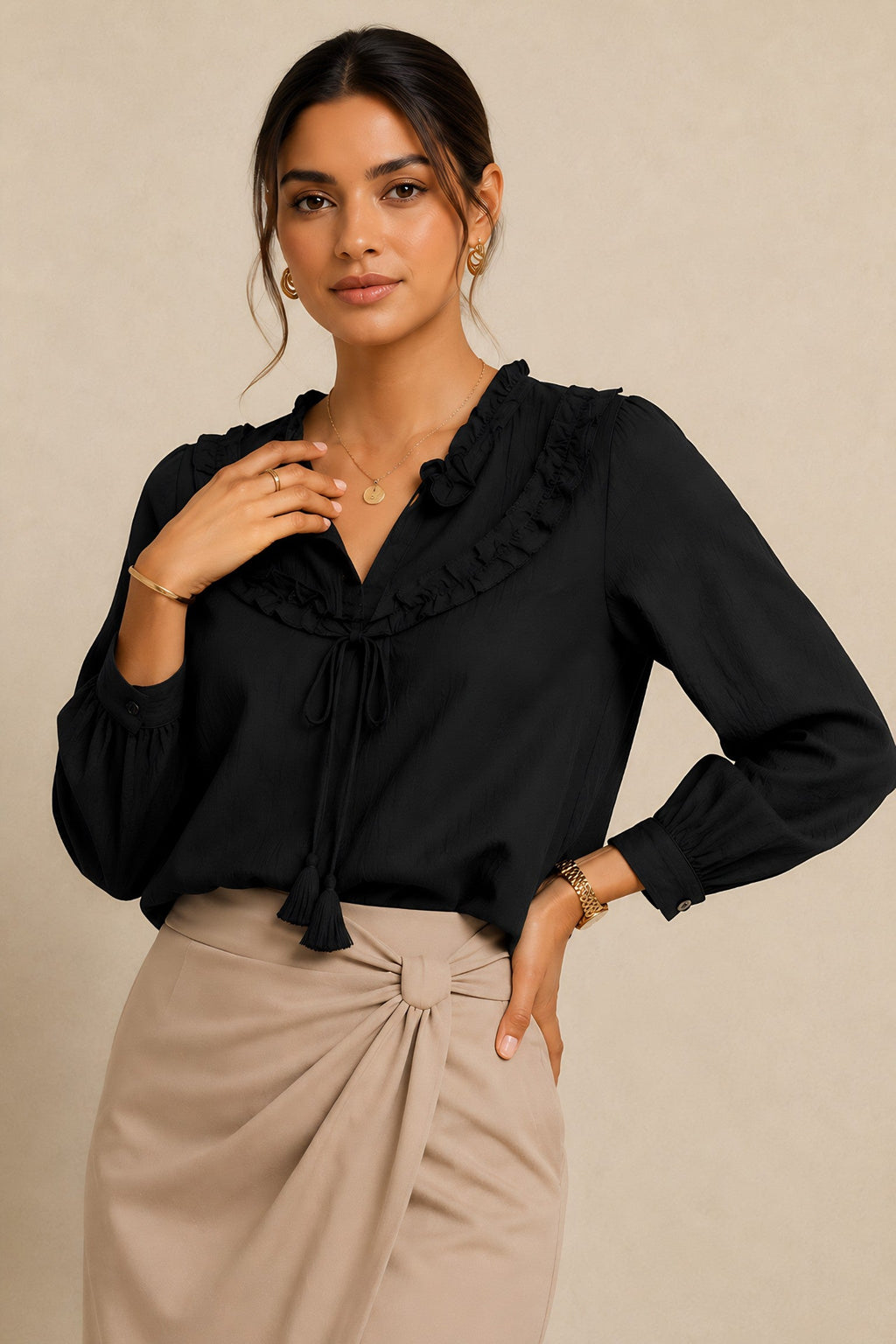 Black Frill Trimmed Shirt