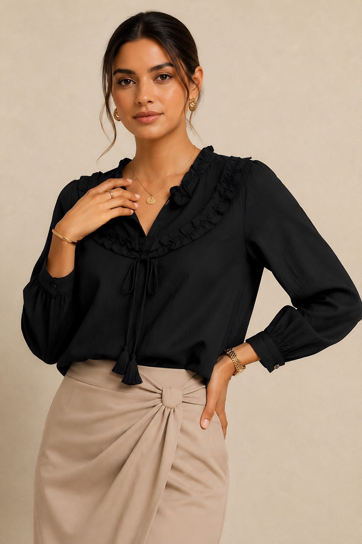 Black Frill Trimmed Shirt