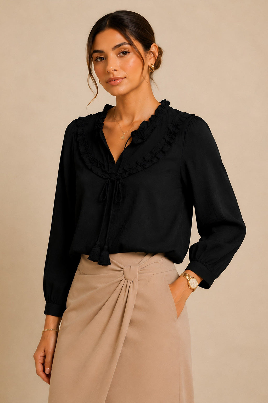 Black Frill Trimmed Shirt