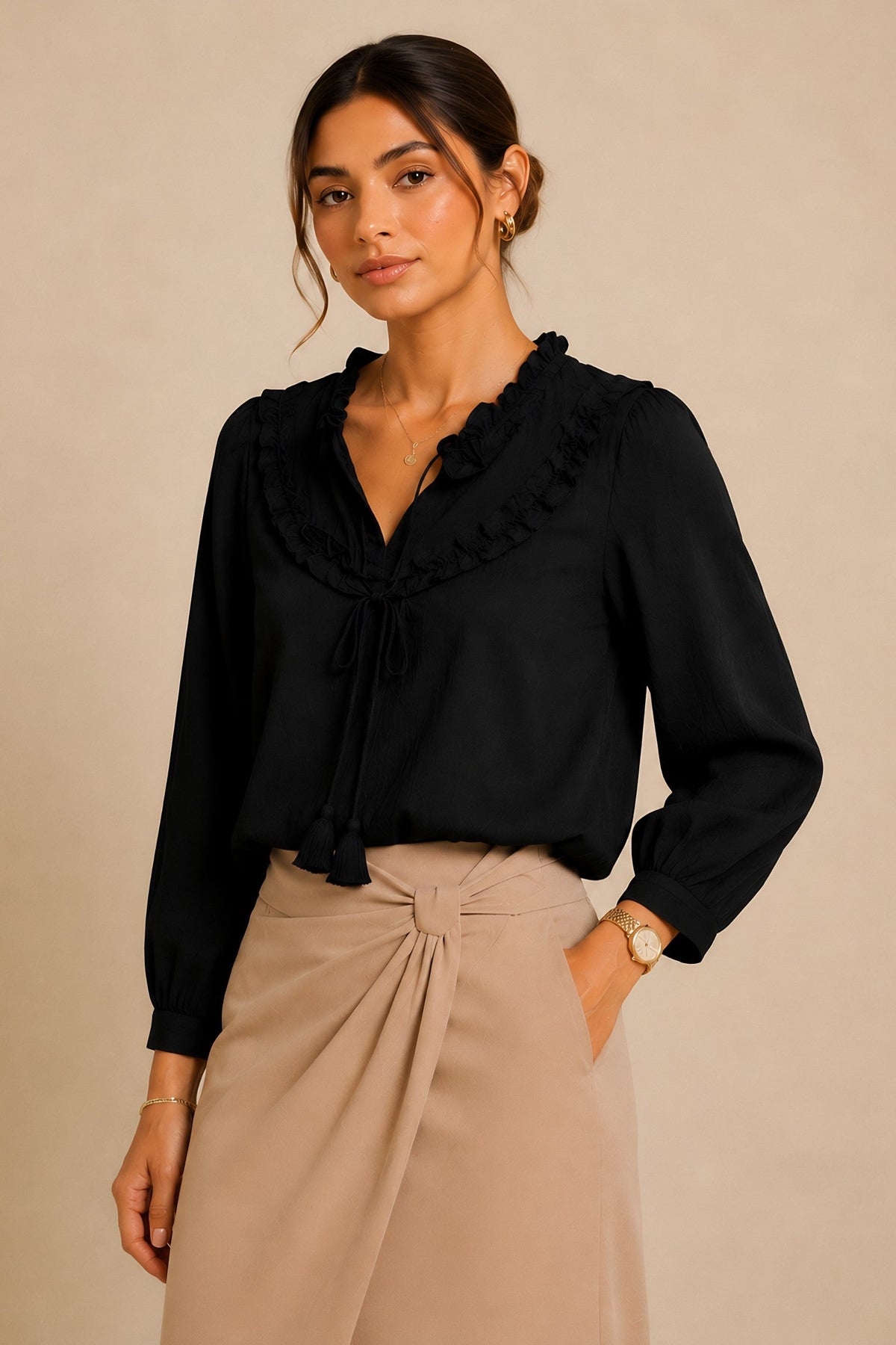 Black Frill Trimmed Shirt