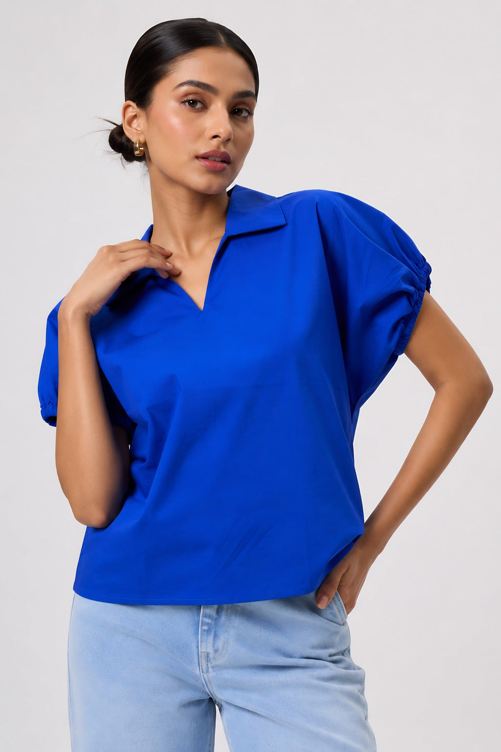 Blue Poplin Collared Shirt