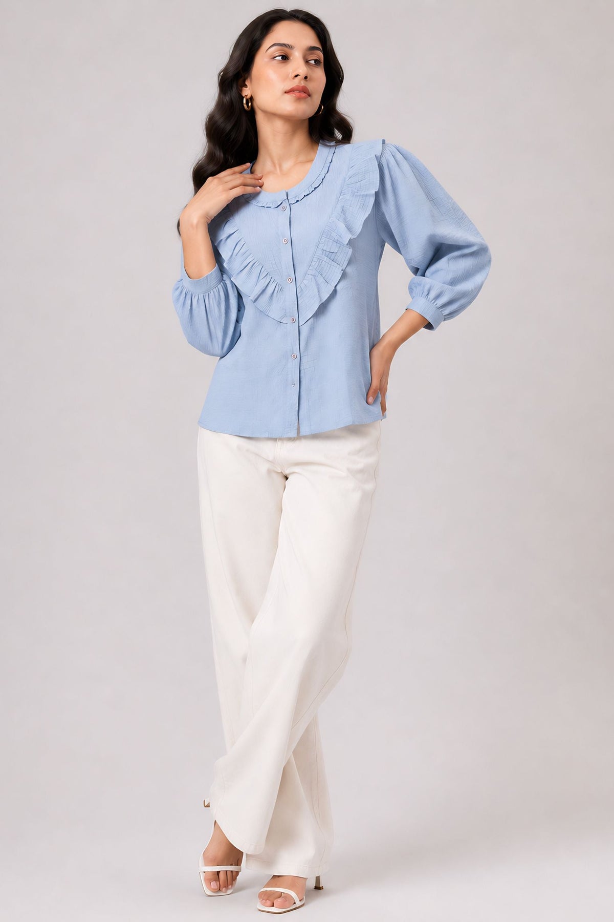 Blue Ruffle Shirt