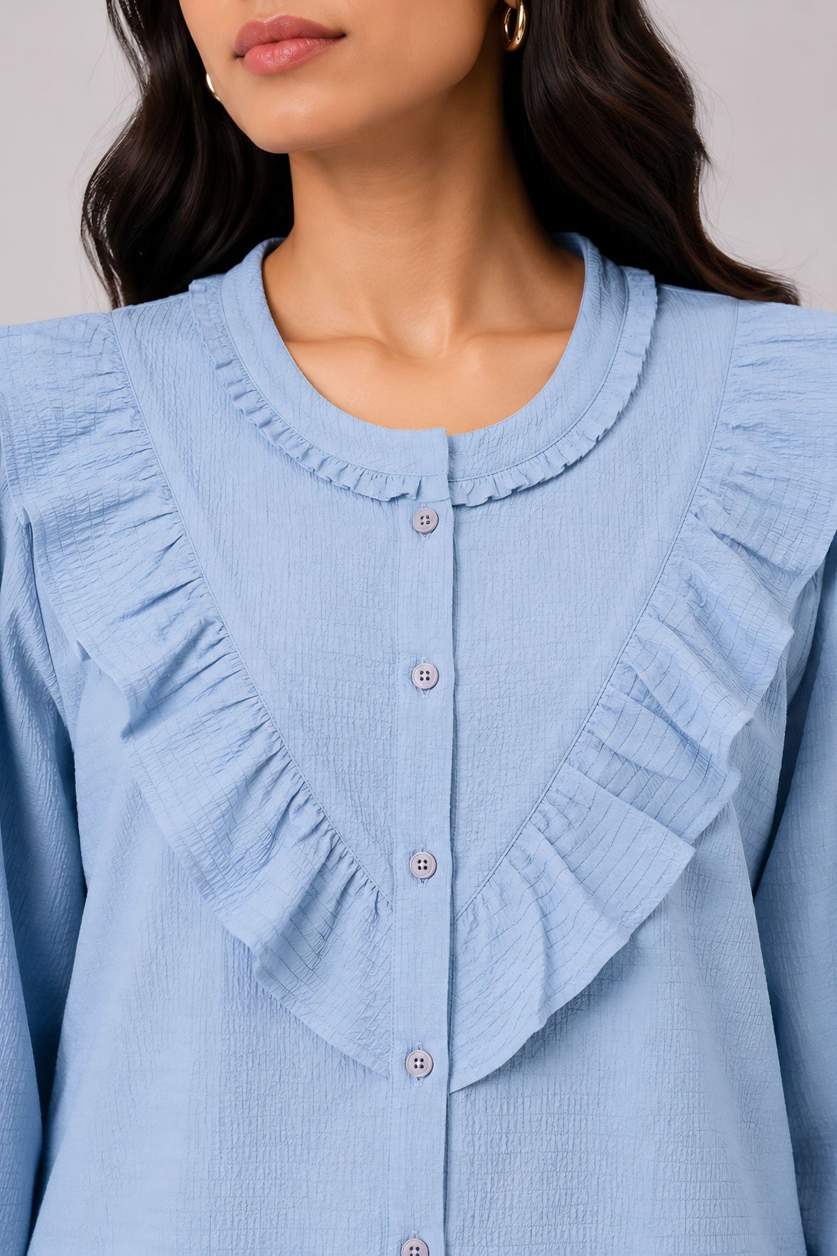 Blue Ruffle Shirt