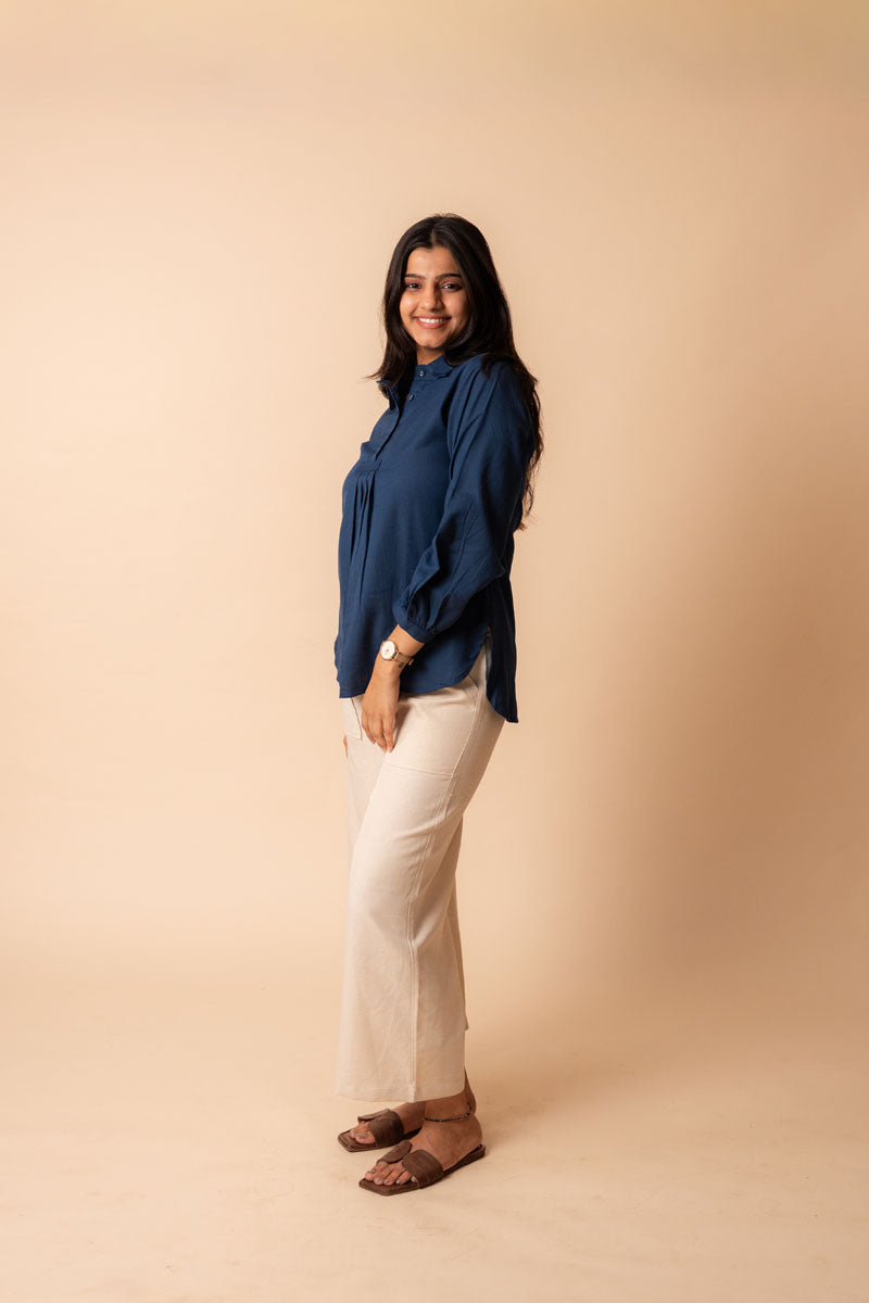 Blue Solid Flex Cotton Top