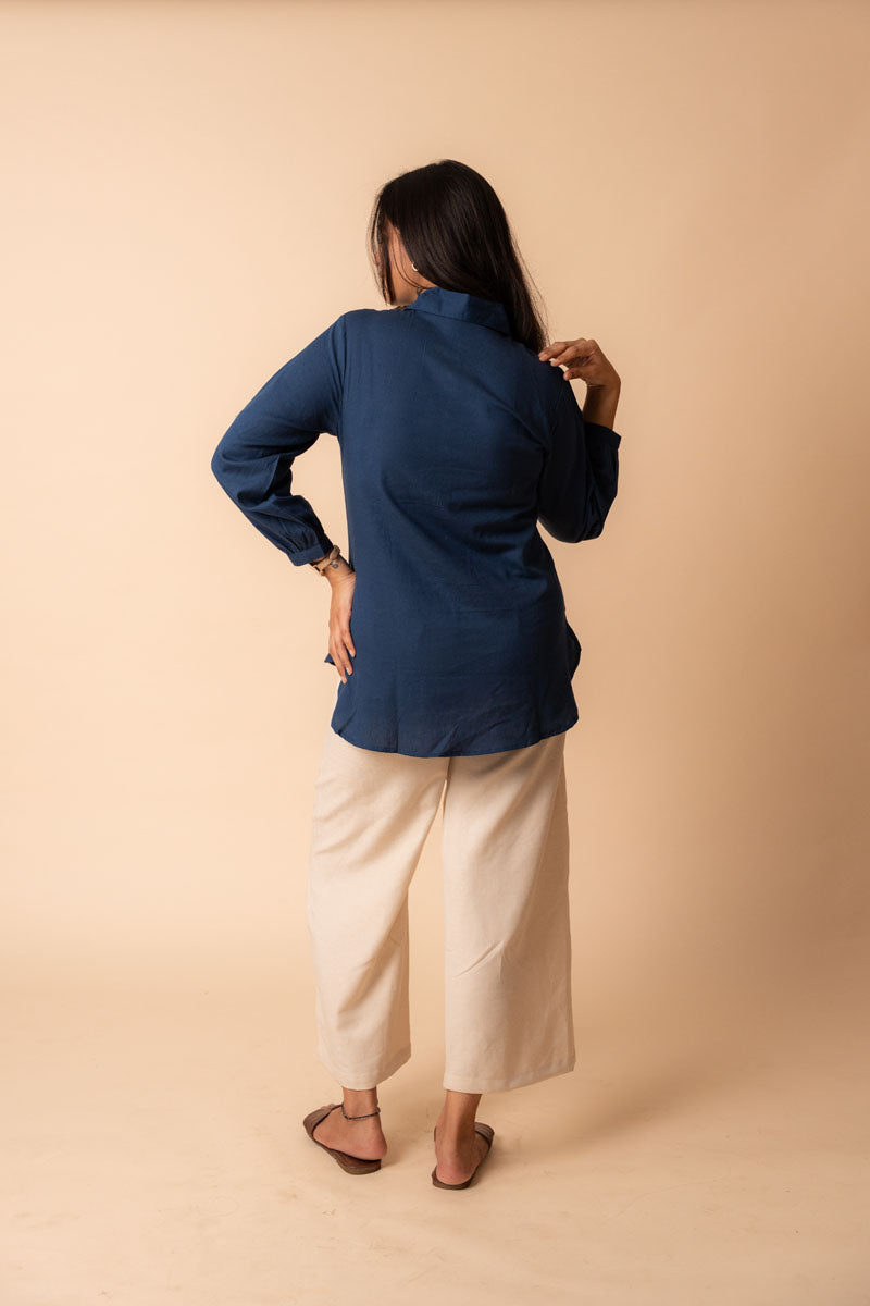 Blue Solid Flex Cotton Top