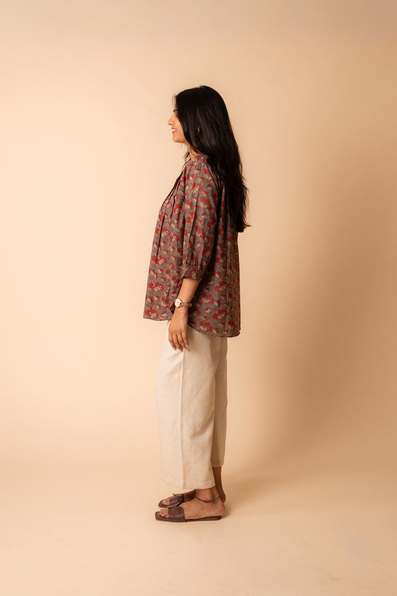 Brown Mandarin Cotton Shirt