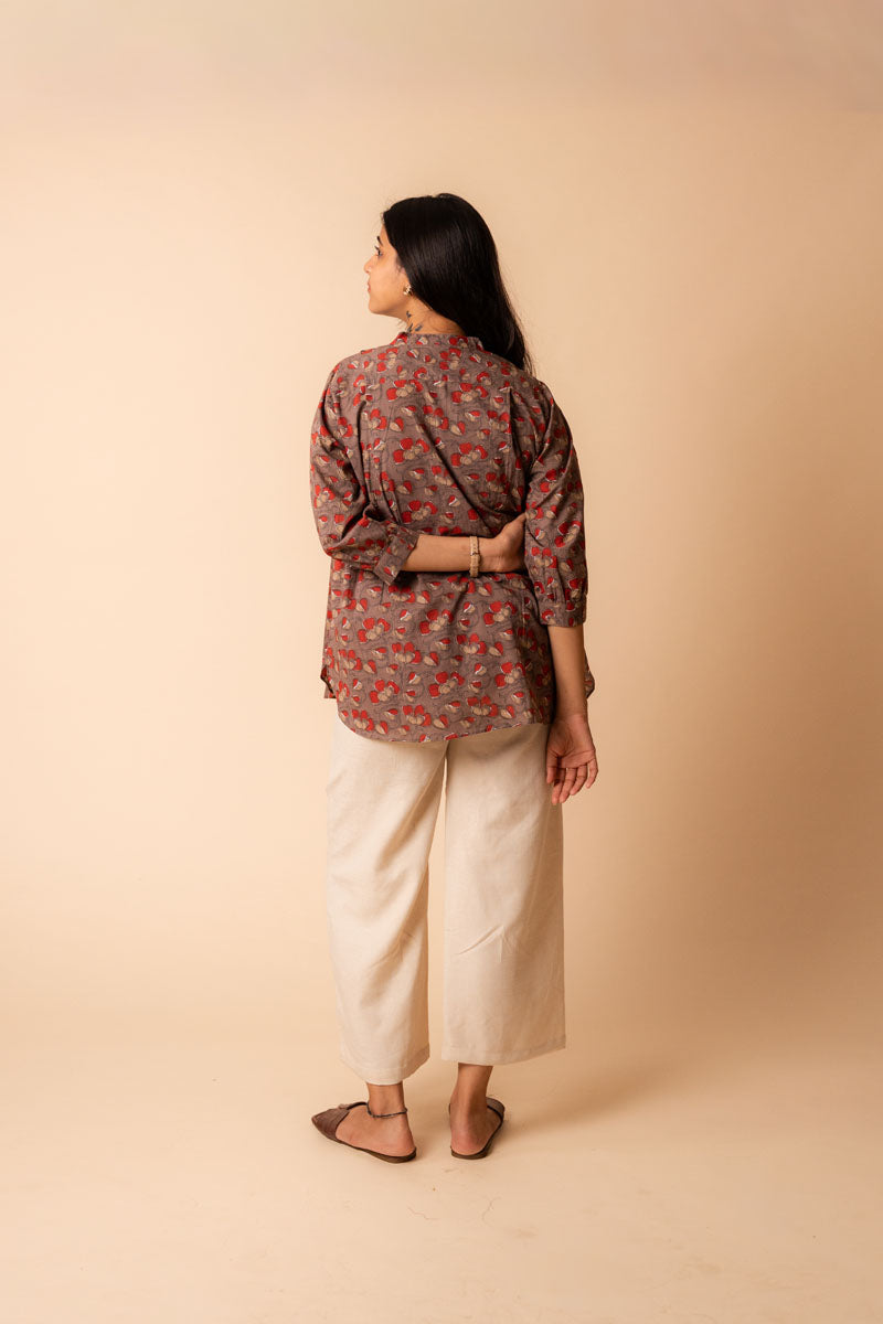 Brown Mandarin Cotton Shirt