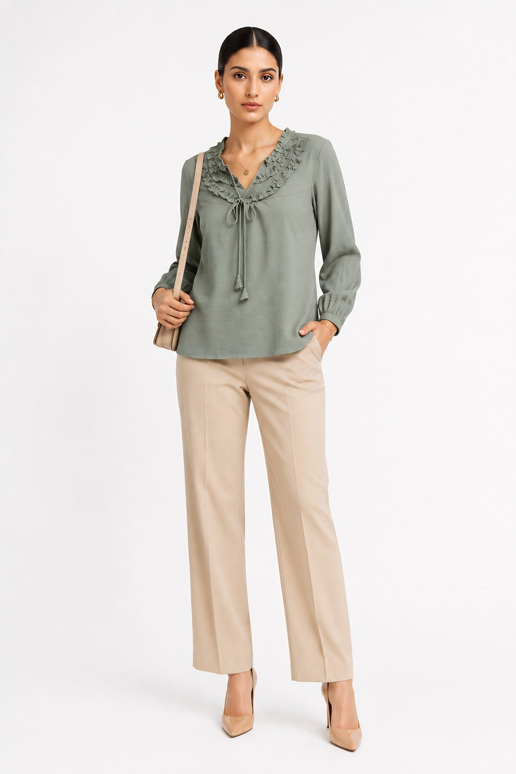 Green Frill Trimmed Shirt