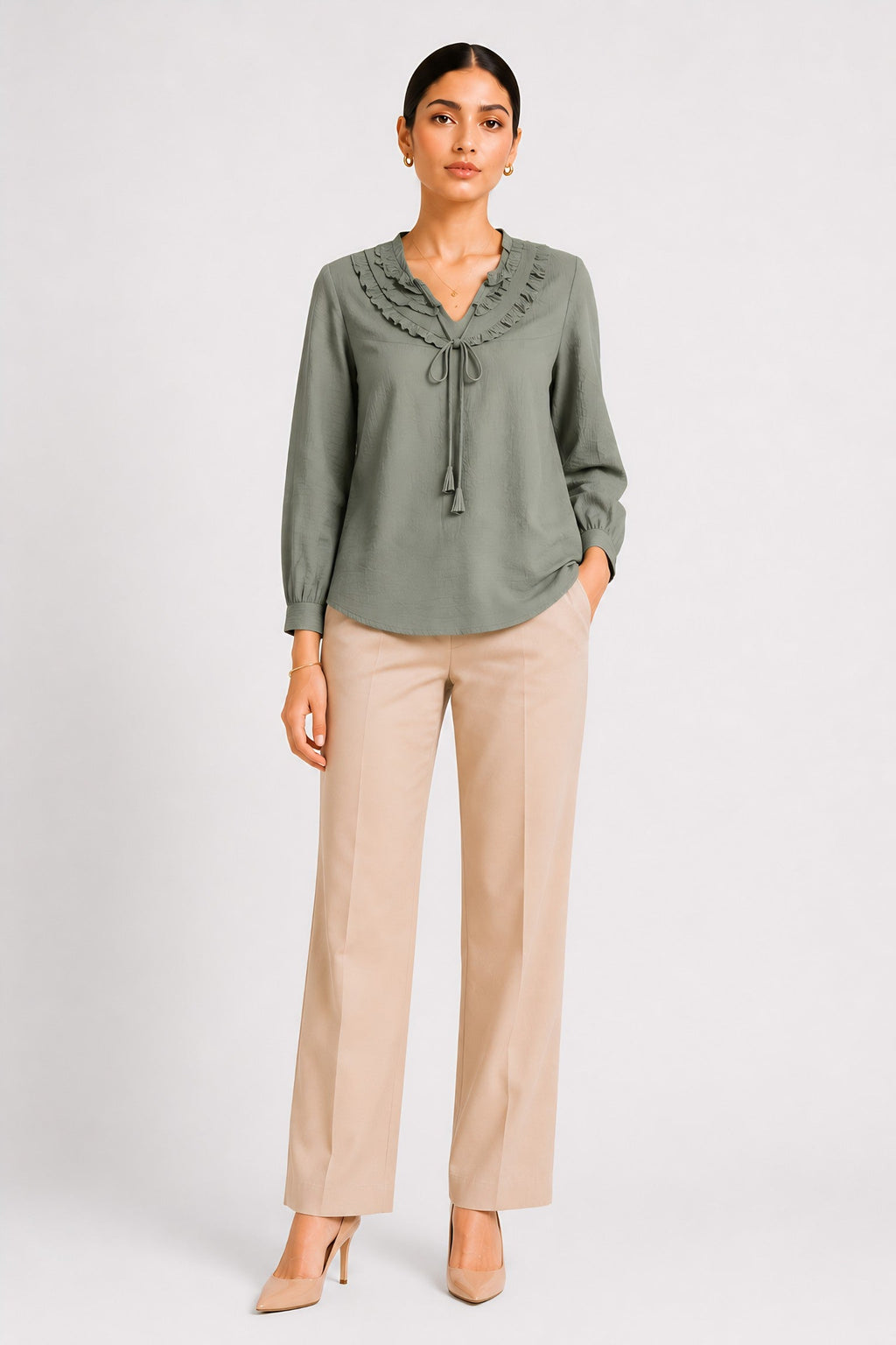 Green Frill Trimmed Shirt
