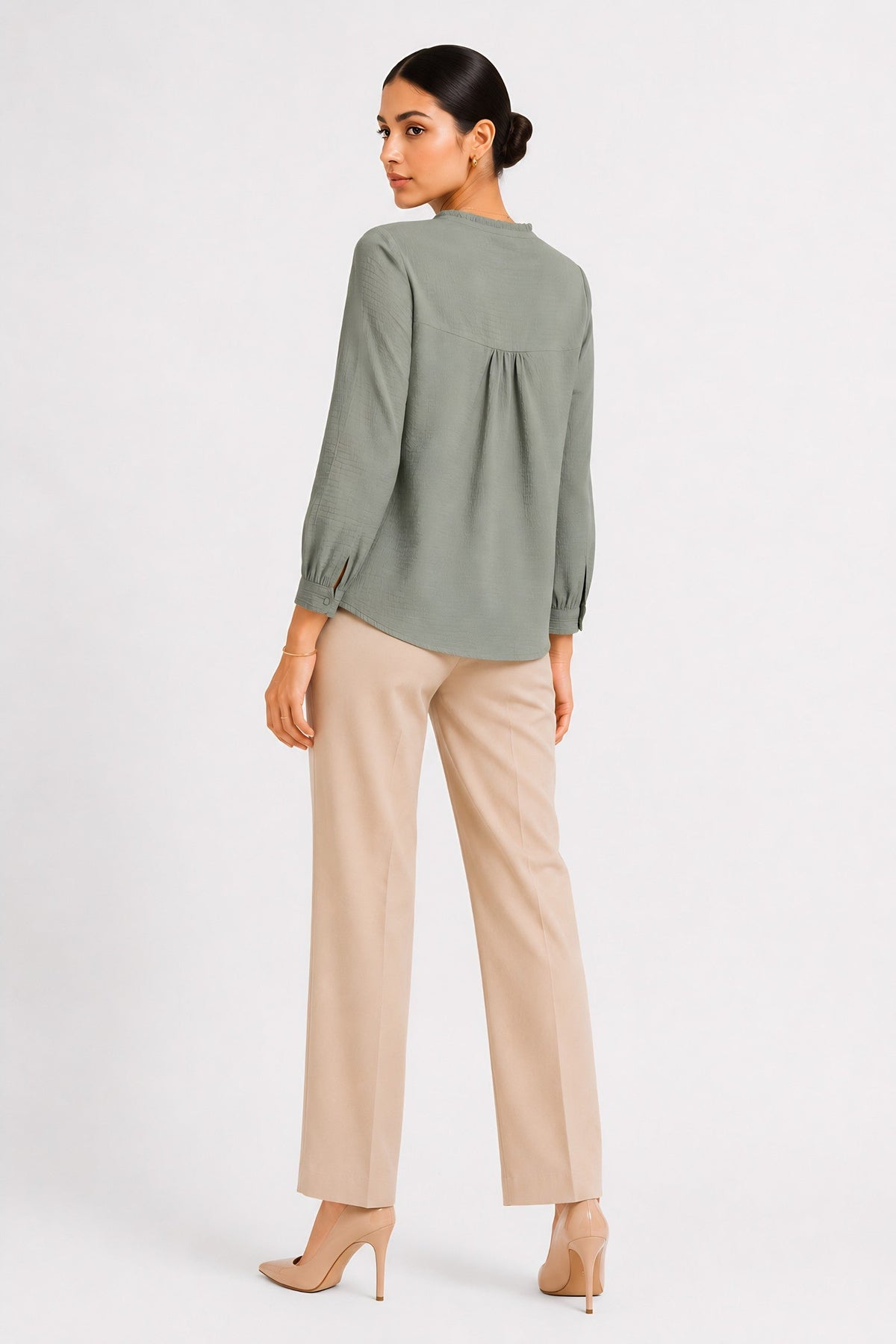 Green Frill Trimmed Shirt