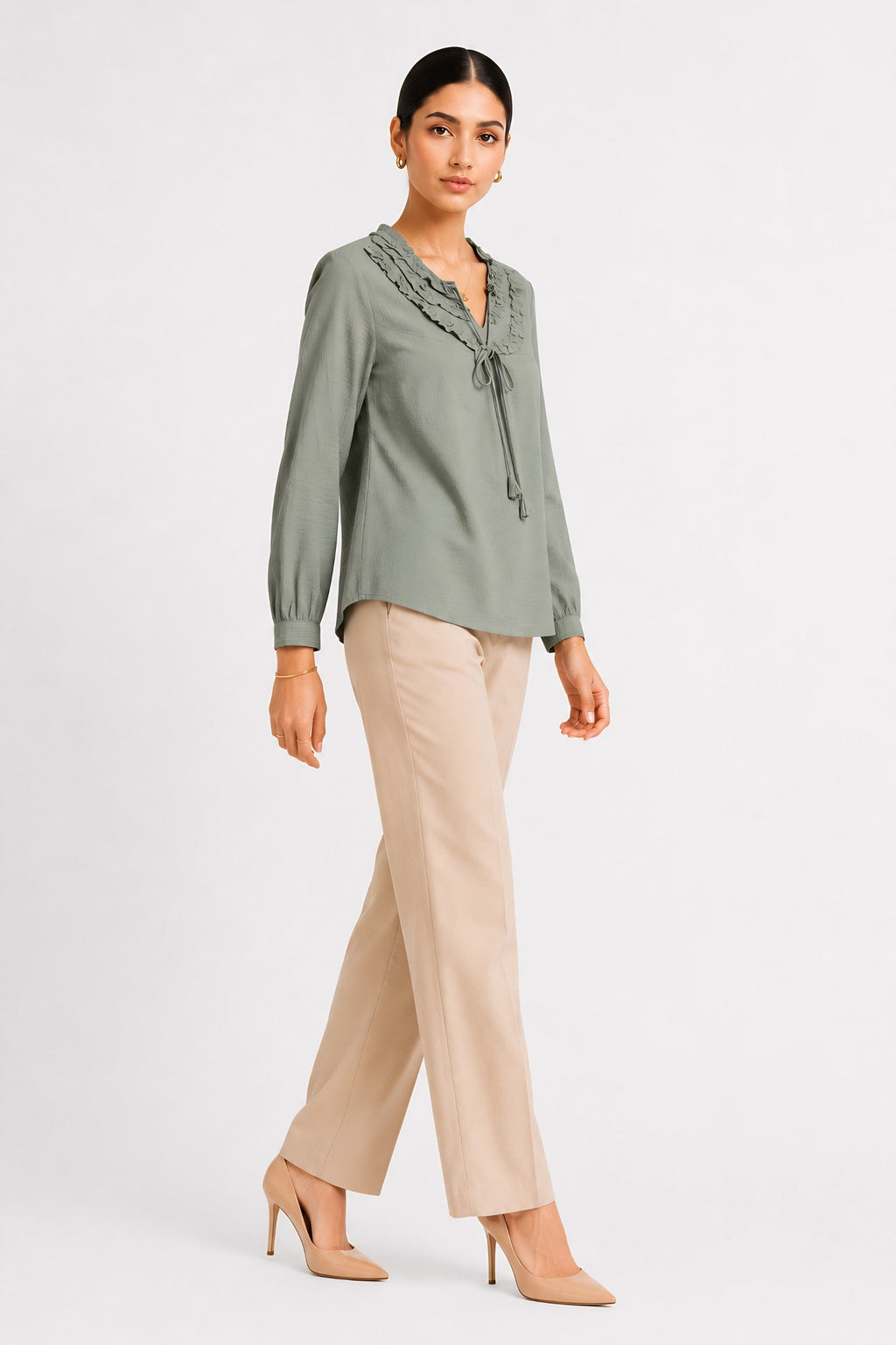 Green Frill Trimmed Shirt