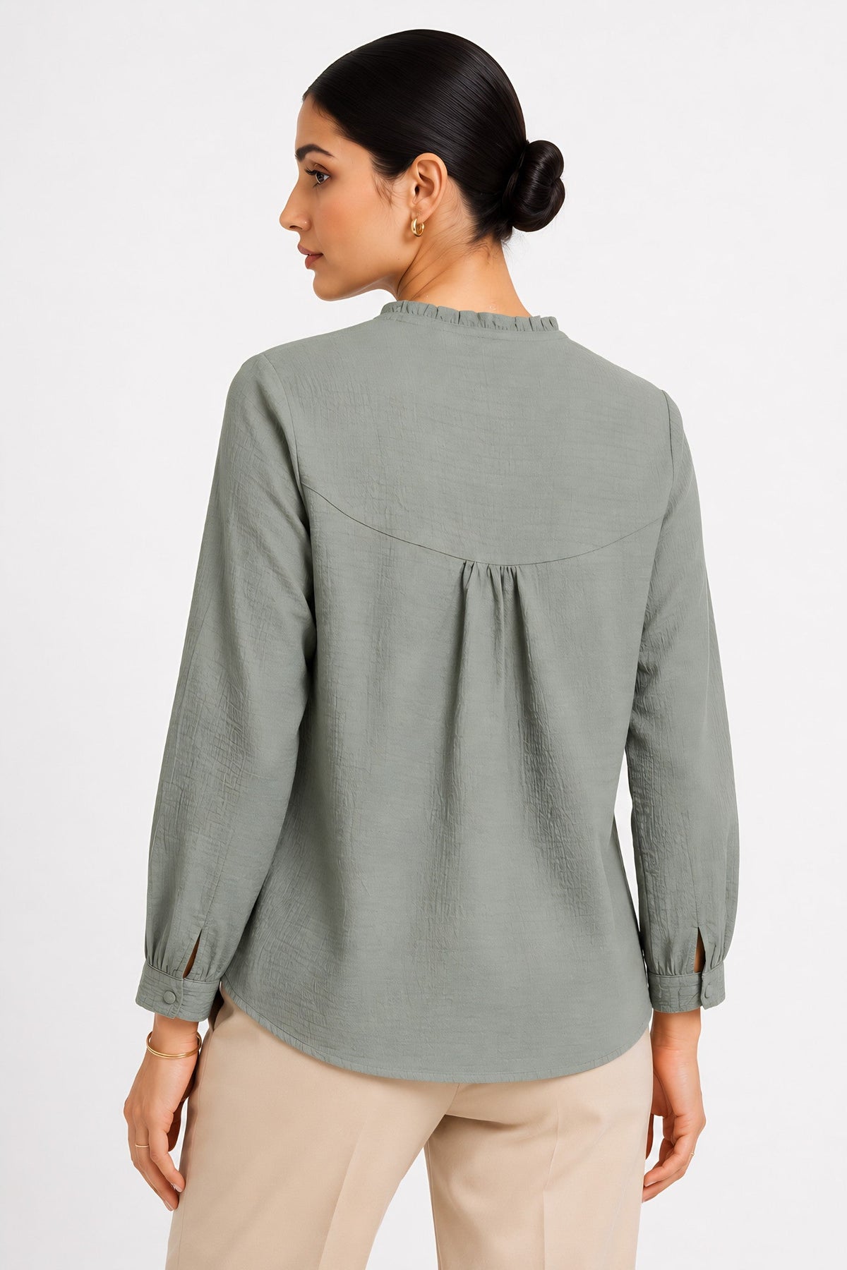 Green Frill Trimmed Shirt
