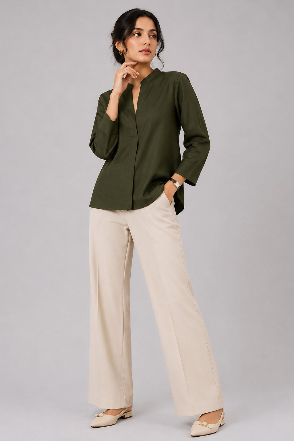 Green Mandarin Collared Top