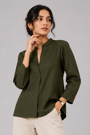 Green Mandarin Collared Top