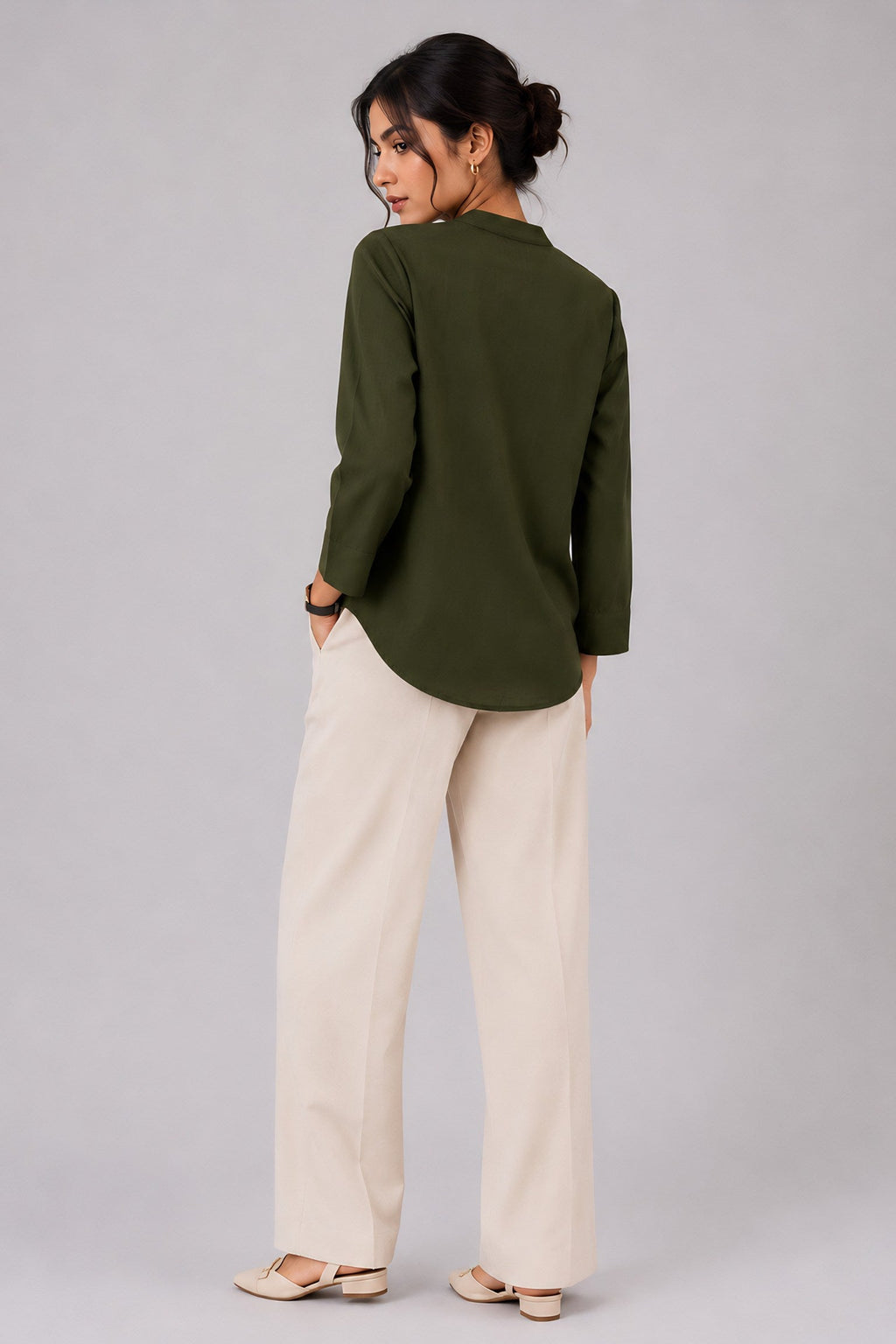 Green Mandarin Collared Top