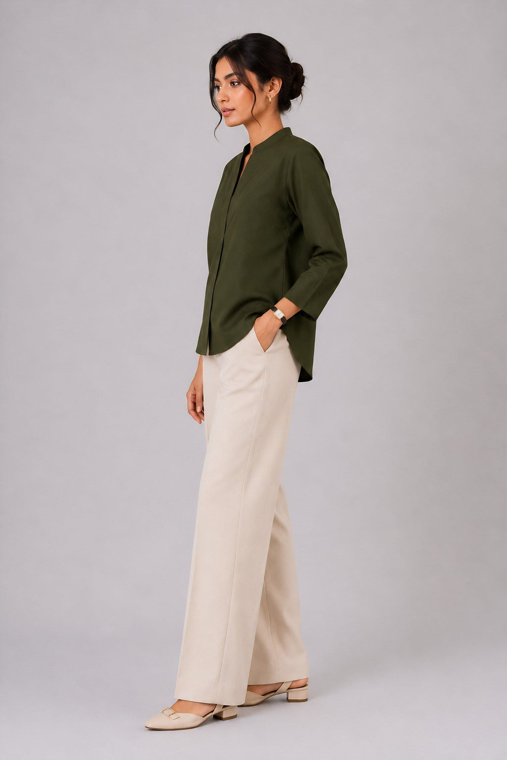 Green Mandarin Collared Top