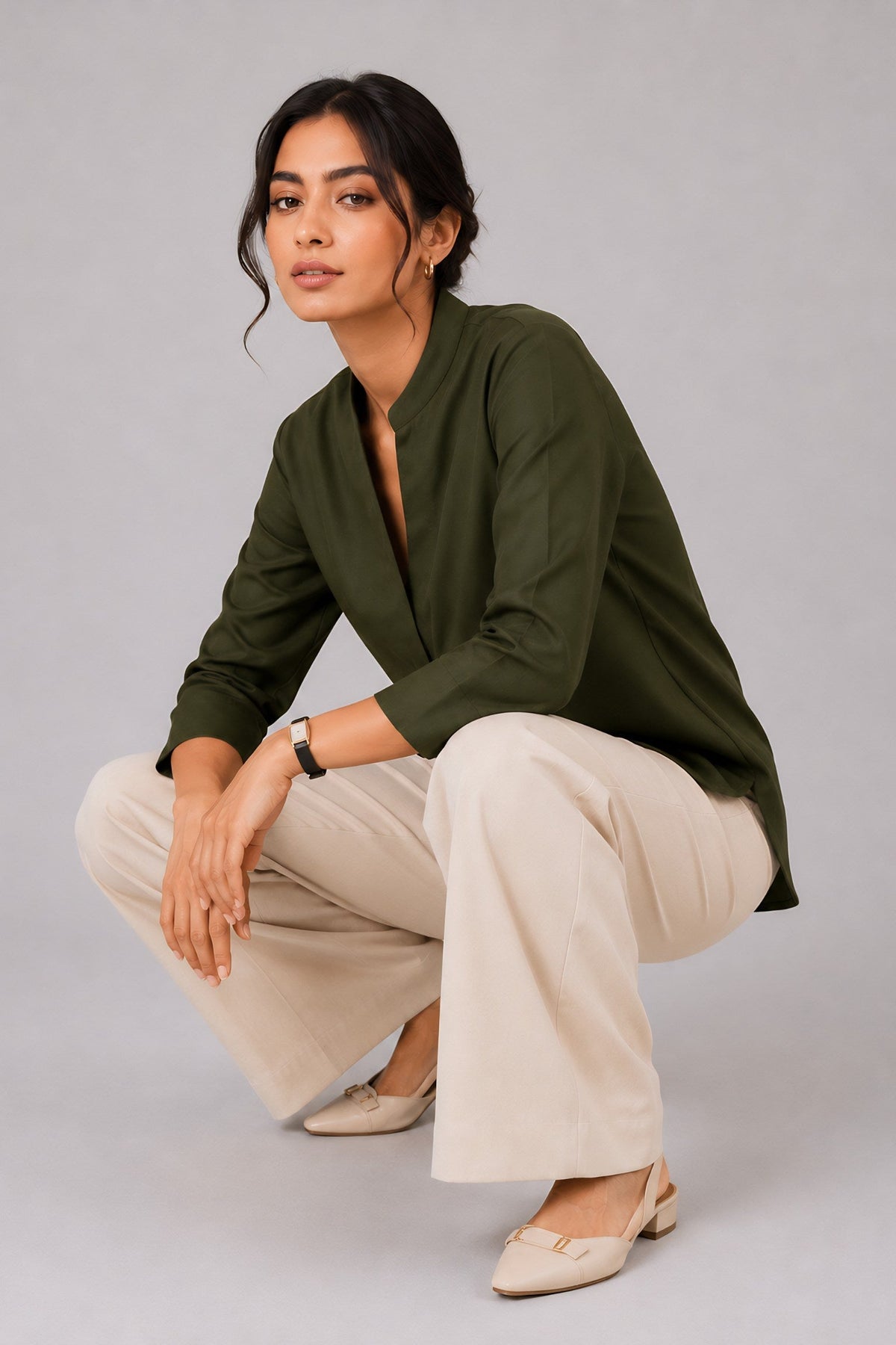 Green Mandarin Collared Top