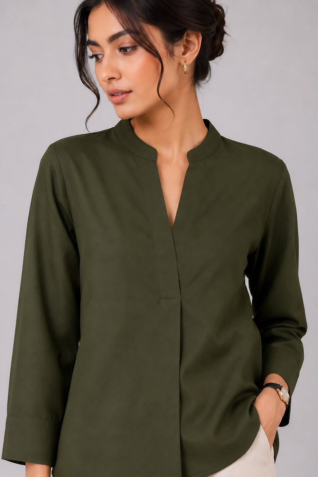 Green Mandarin Collared Top