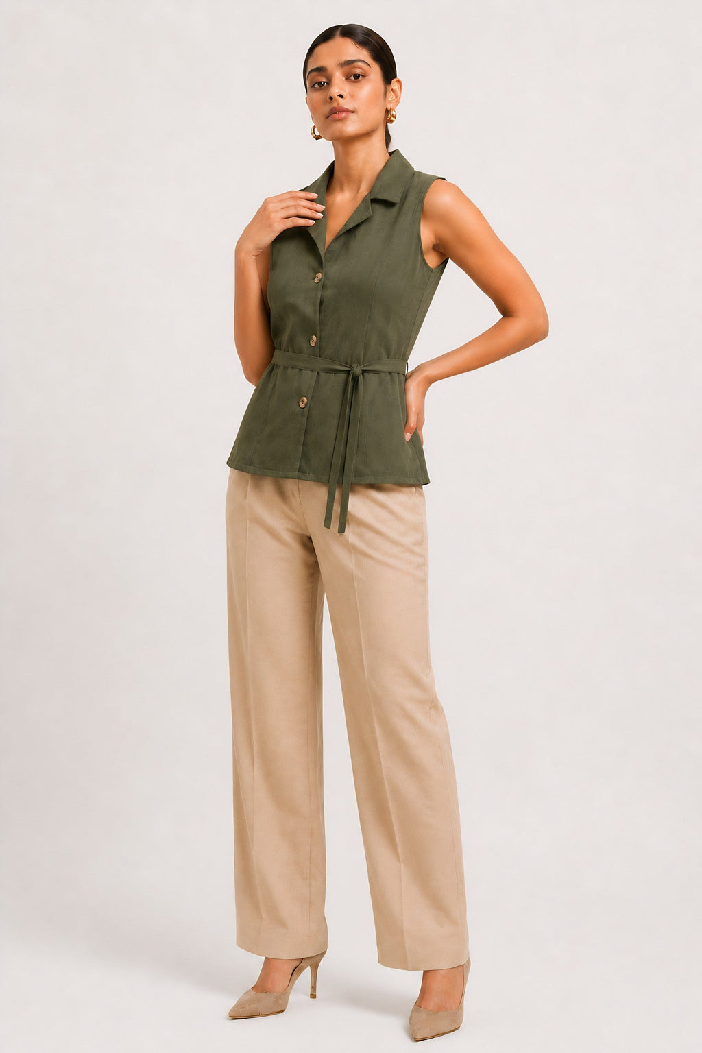Green Waist Tie Shirt