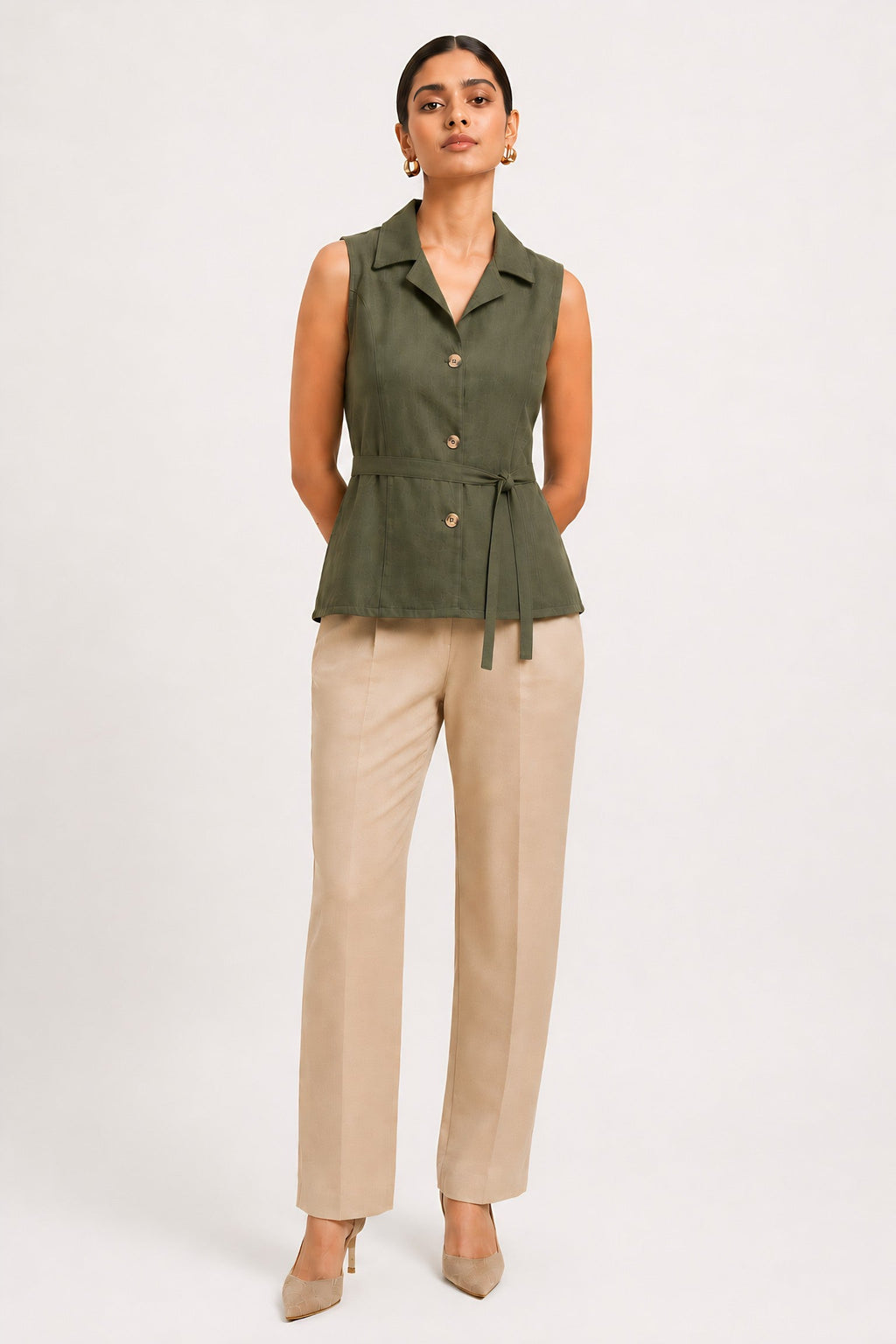 Green Waist Tie Shirt