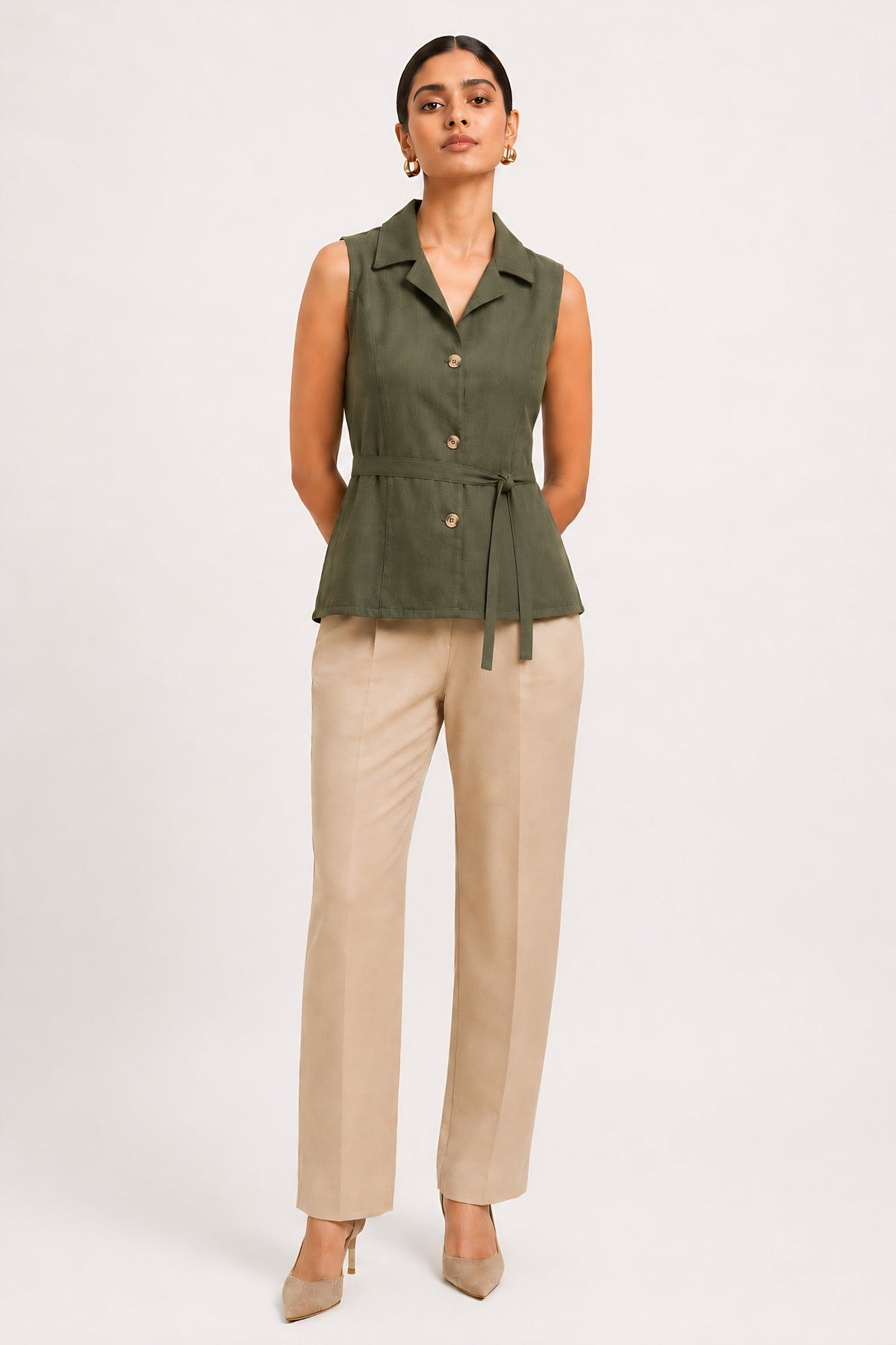 Green Waist Tie Shirt
