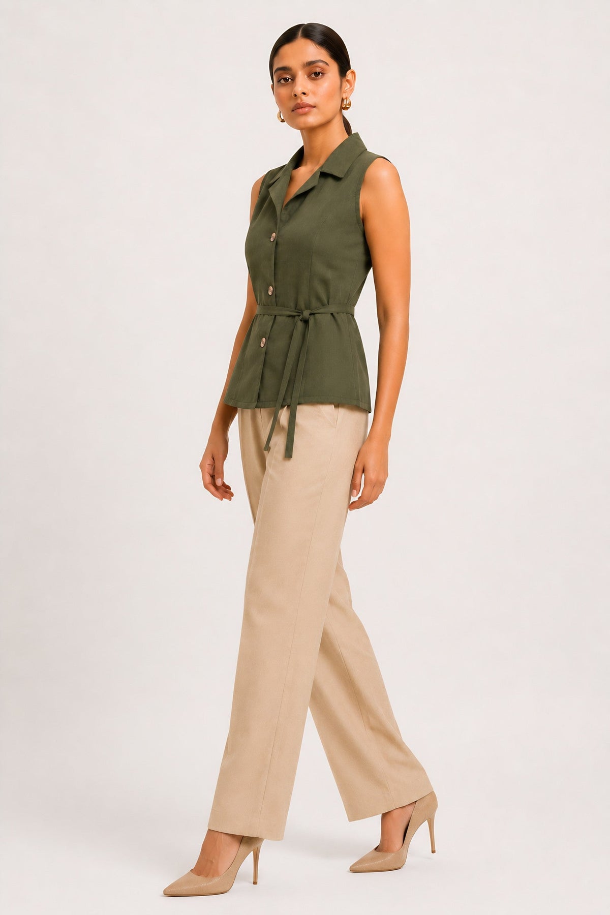 Green Waist Tie Shirt