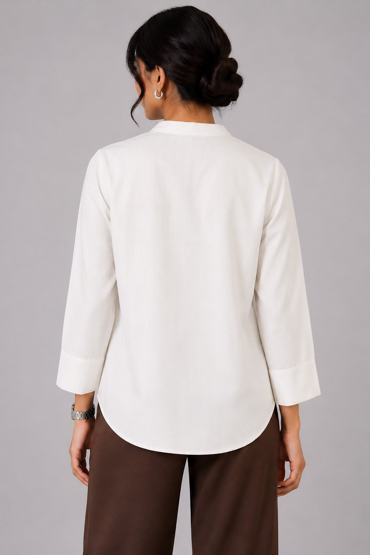 White Mandarin Collared Top