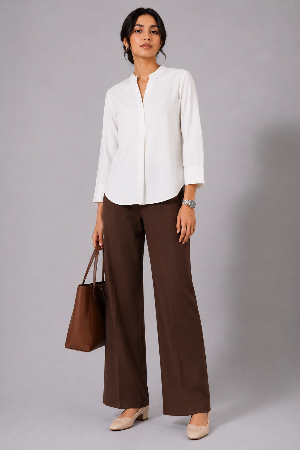 White Mandarin Collared Top