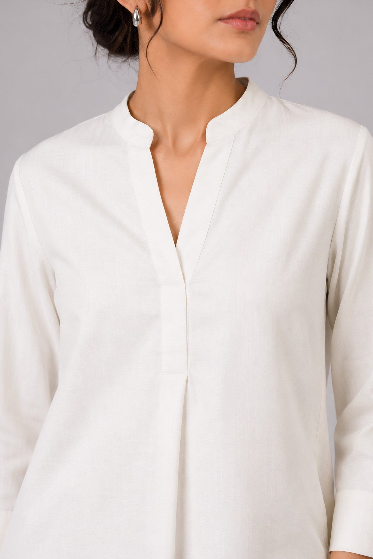 White Mandarin Collared Top