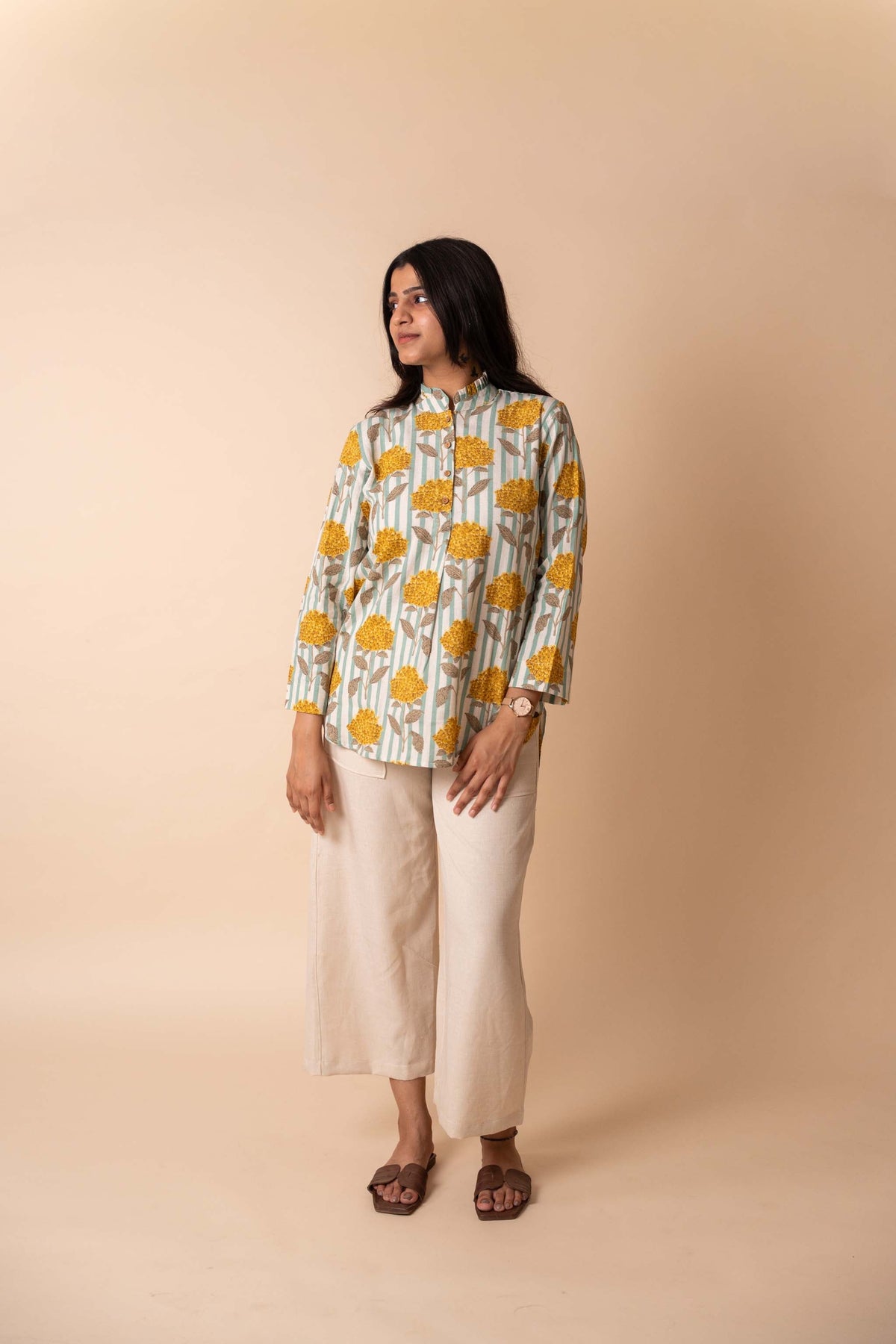 Yellow Floral Striped Top